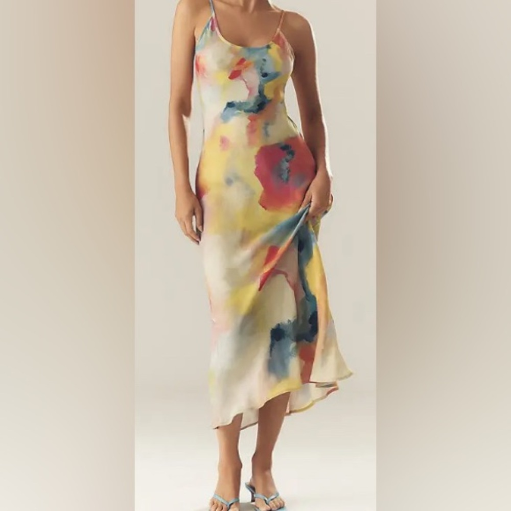 Anthropologie/Conditions Apply Multicolor Elva Slip Midi Dress/ Petite Large